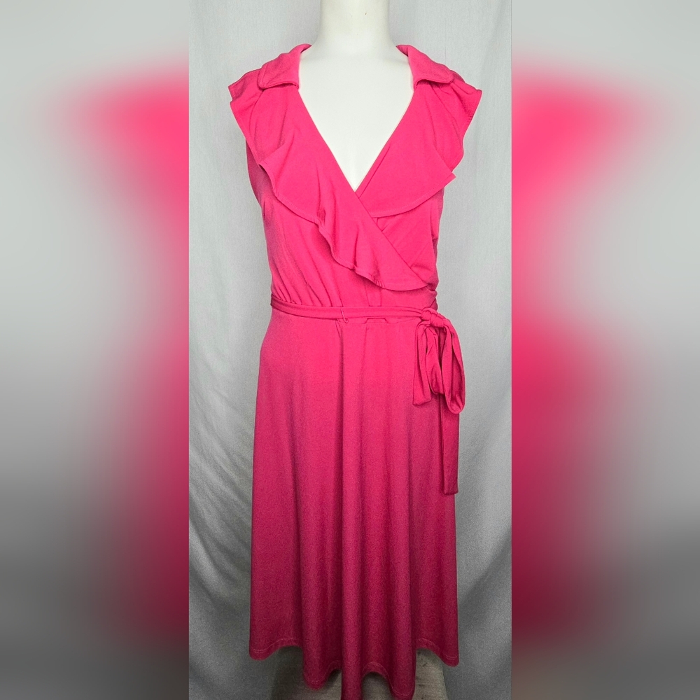 Studio One New York Vibrant Pink Ruffle Wrap Dress Size 14